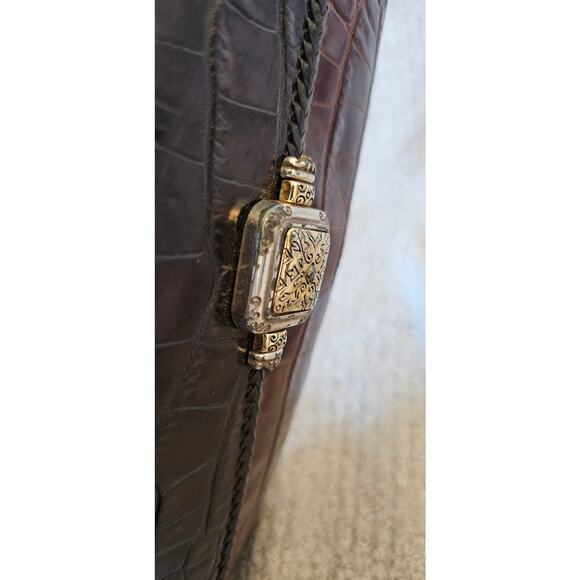 Brighton Leather Croc Embossed Crossbody Shoulder Bag Women Brown Black - Picture 14 of 14